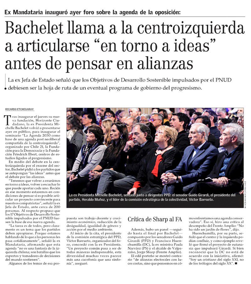 Bachelet llama a la centroizquierda a articularse